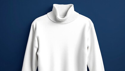 White turtleneck sweater on blue background - minimalist fashion apparel