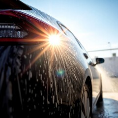 Gleaming Car Rinse in Sunlight