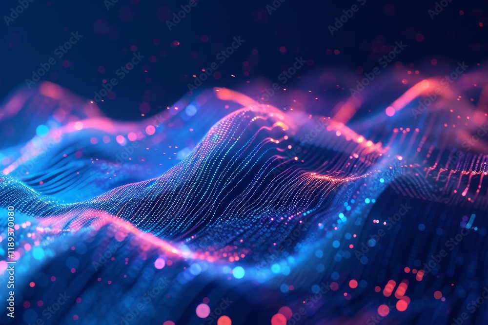 Poster an abstract background showcasing vibrant waves of data visualization and information analysis in a 
