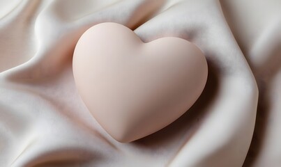 Pale pink heart on beige silk fabric.