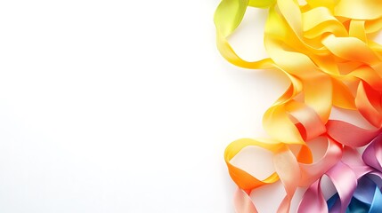 Colorful satin ribbons arranged on white background