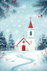 Church and winter forest covered by heavy snow.