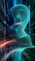 Abstract digital chess piece in futuristic cityscape; technological innovation concept; website banner or tech presentation