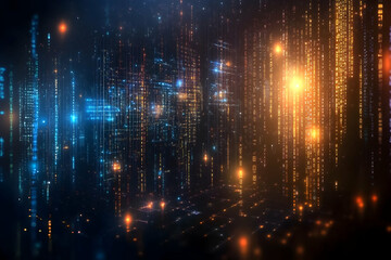 Obraz premium Abstract digital city data stream, glowing lines and particles, futuristic technology background, ideal for tech presentations