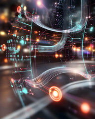 Abstract digital city data streams flow, futuristic technology background, ideal for tech websites or presentations