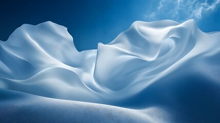 White fabric waves against a blue sky background