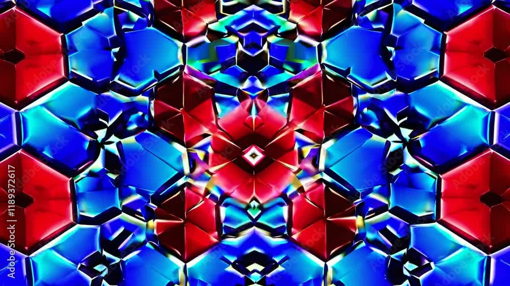 Poster vibrant abstract pattern showcasing a kaleidoscope of colors and geometric shapes, perfect for creat