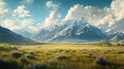 Fototapeta premium The sight of a distant mountain range, a call to adventure, discovery, and the pursuit of new horizons.