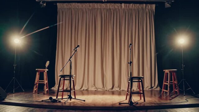 Empty stage of a small unplugged live music concert