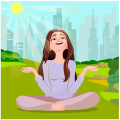 Girl enjoying the sun's rays in a city park vector