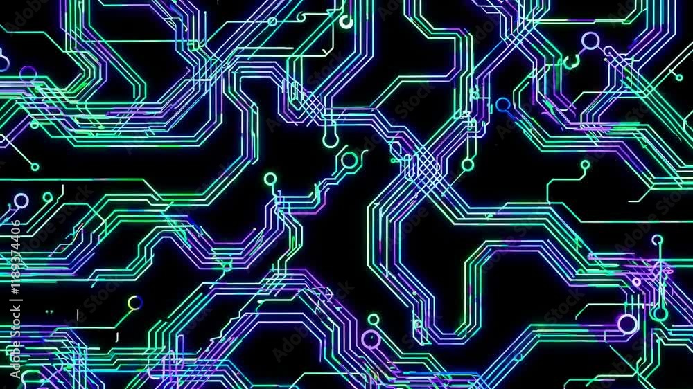 Poster abstract close-up of circuit board design, featuring intricate lines and shapes in vibrant colors, i