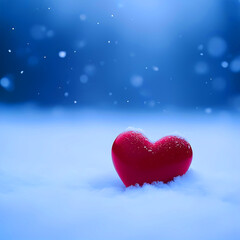 Fototapeta premium Snow Covered Red Heart on Blue Gradient Background