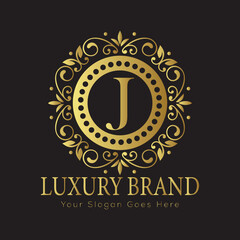 Letter Luxury brand logo design with a royal gold crown emblem and elegant typography

