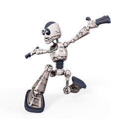 rusty cartoon robot is dancing hiphop in white background