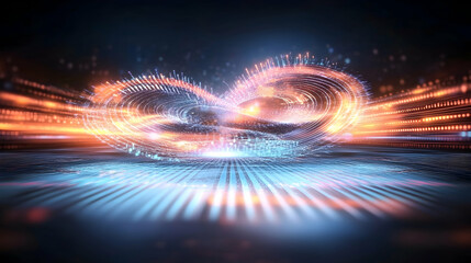 Abstract digital energy flow, futuristic city background, technological innovation concept, ideal for websites and presentations