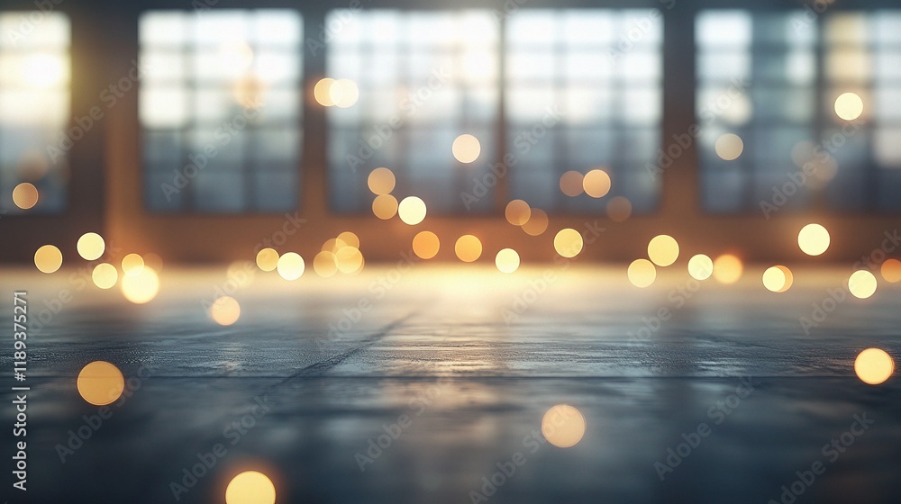 Poster abstract light bokeh in an empty open space office setting