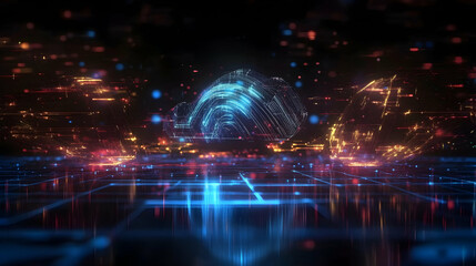 Obraz premium Abstract digital landscape, glowing energy, futuristic city, network grid, technology background, ideal for tech or sci-fi projects