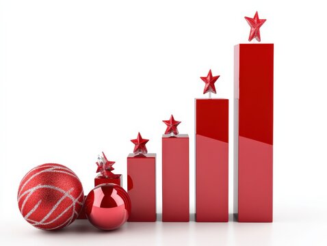 red bar graph with star and ornament decorations