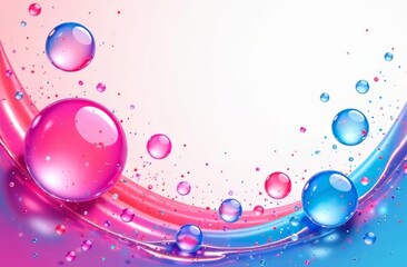 Abstract background, blue pink curving wave on a light background surrounded by pink blue balloons.