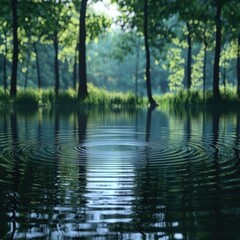 Nature's tranquil water ripples serene forest setting abstract content reflections close-up view peaceful concept