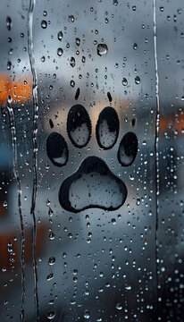 A dog foot on ranny mirror through blur sites 