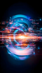 Obraz premium Abstract digital sphere, data streams, glowing light trails, fast motion, futuristic technology concept