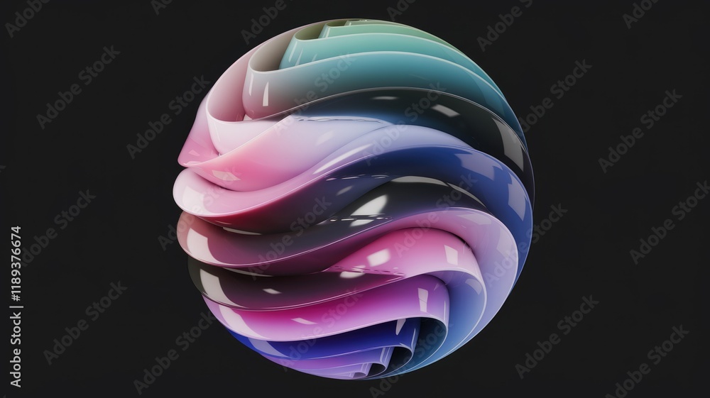 Leinwandbilder abstract 3d rendering of a sphere composed of swirling, glossy layers in pastel shades.