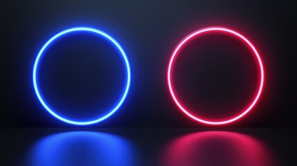 3D neon rings floating in space, casting vibrant light trails as they rotate slowly.