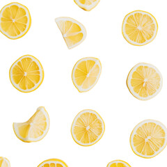 Vibrant Lemon Slices Pattern: A Citrus Burst of Yellow on Black Background Photography