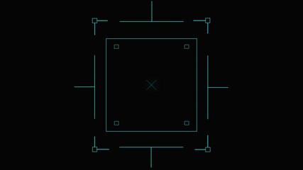 Loop in of formation of square radar display with target in sight in center on a dark background Target searching scope and scanning element theme. Square seamless pattern spectrum looping animation