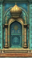 Fototapeta premium Ornate Blue Doorway with Intricate Patterns in Architectural Setting