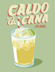 Caldo de Cana vector. Sugar cane juice illustration banner.