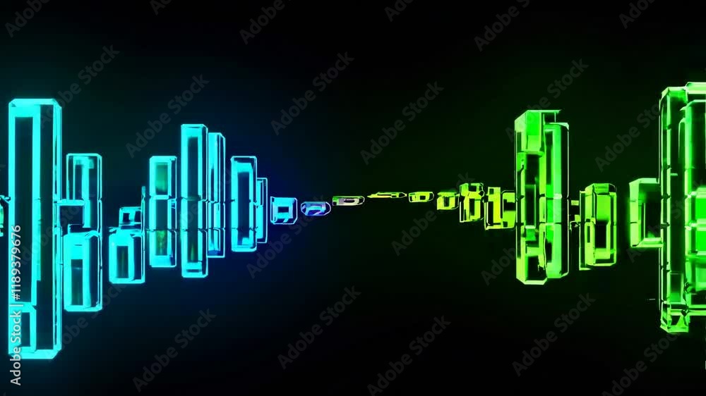 Poster futuristic neon digital visualization illustrating data transmission and connectivity in a high-tech