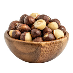 Obraz premium A Wooden Bowl Filled with Delicious Roasted Hazelnuts Ready to Eat