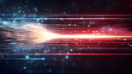 Obraz premium Abstract speed light streak, futuristic energy beam, digital technology, dark background, website banner