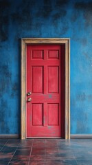 Bright red door enhances modern interior design with floral decor and stylish lighting