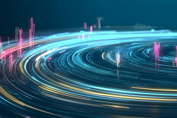 Fototapeta premium Abstract swirling data streams, futuristic technology concept, digital world background, ideal for tech presentations