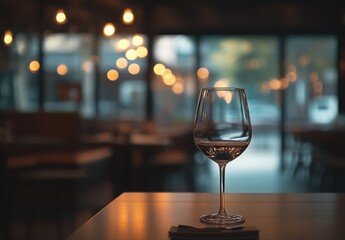 穏やかな夜のレストランでのワイングラスと柔らかな灯りのシーン