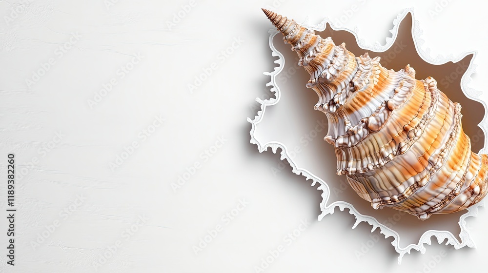 Aufkleber a spiral seashell rests on a light surface, highlighting its intricate patterns and textures against