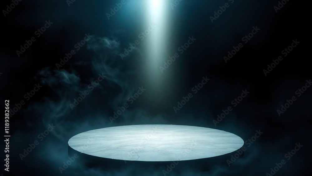 Poster illuminated circular platform in smoky dark setting
