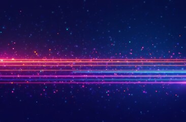 Obraz premium Abstract background, horizontal multi-colored light neon lines on a dark background surrounded by bokeh and lights