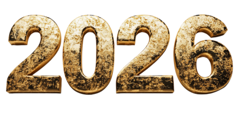 2026 Numbers with Metallic Gold and Silver Texture
