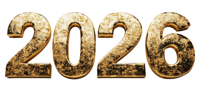 2026 Numbers with Metallic Gold and Silver Texture
