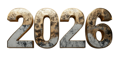 2026 Numbers with Metallic Gold and Silver Texture
