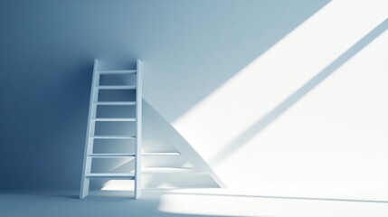 Obraz premium A minimalist scene featuring a white ladder against a softly lit wall.