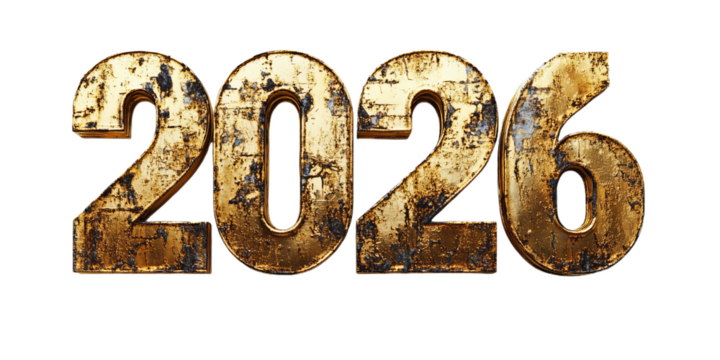 Golden 2026 numbers on white background
