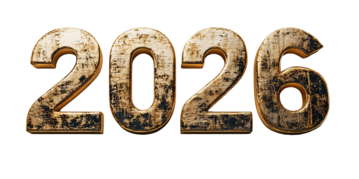 Golden 2026 numbers on white background
