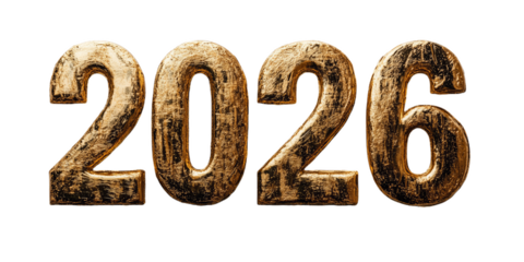 Golden 2026 numbers on white background
