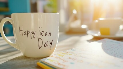 Cozy Indoor Scene with Coffee Cup and Open Journal