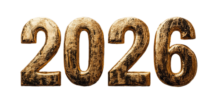 Golden 2026 numbers on white background
